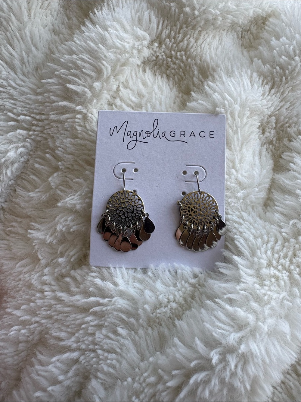 Magnolia Grace Silver Floral Dangle Earrings